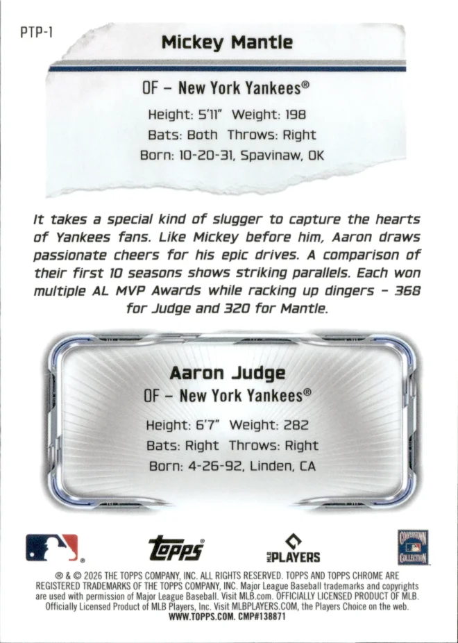 Mickey Mantle / Aaron Judge card back