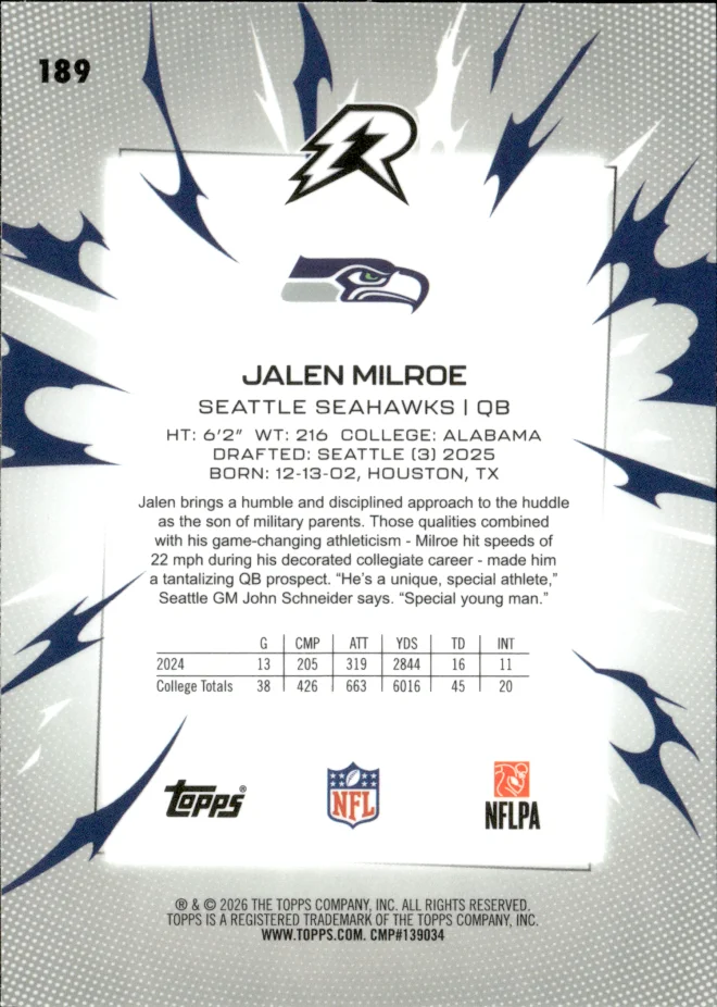 Jalen Milroe card back