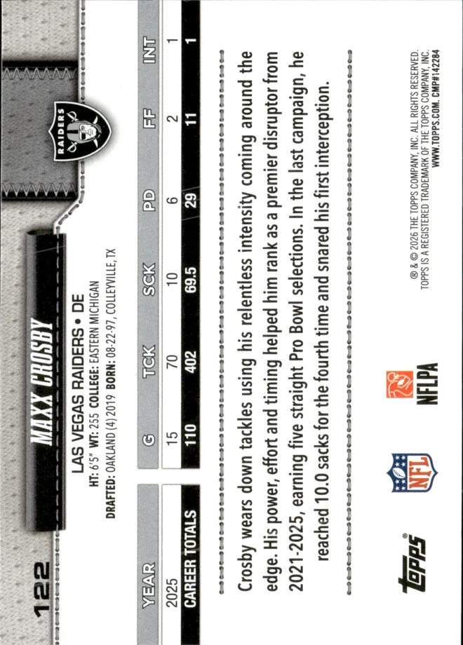 Maxx Crosby card back