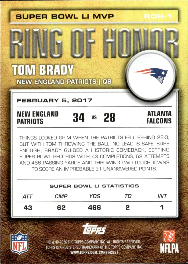 Tom Brady card back