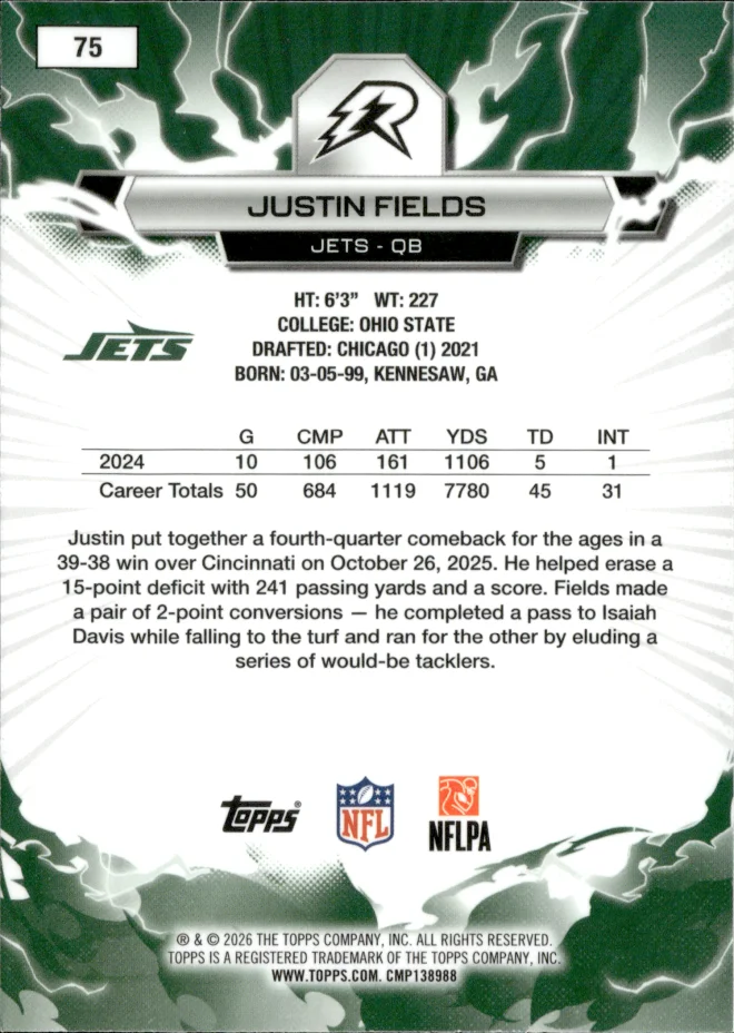 Justin Fields card back