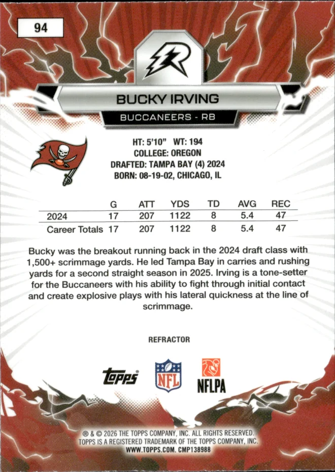 Bucky Irving card back