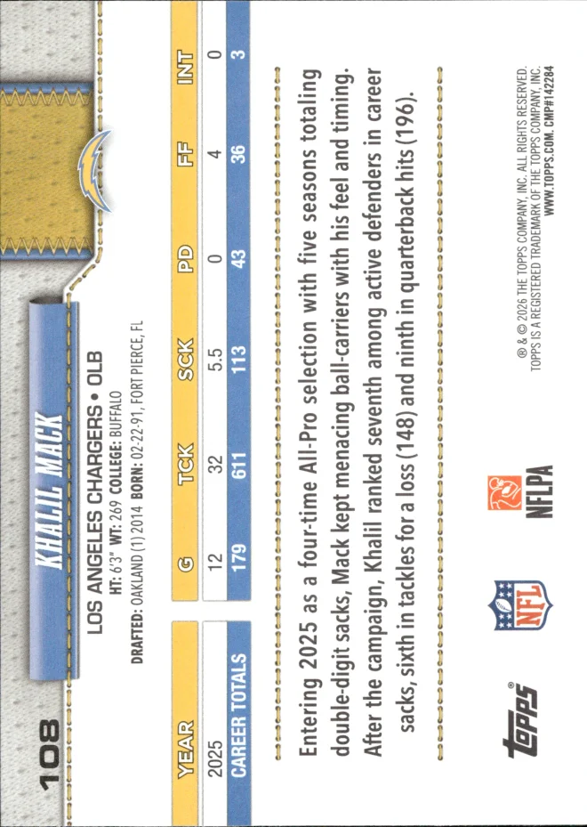 Khalil Mack card back