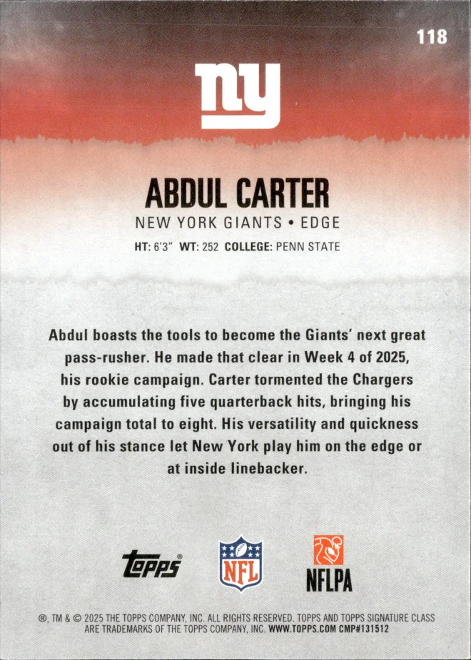 Abdul Carter card back