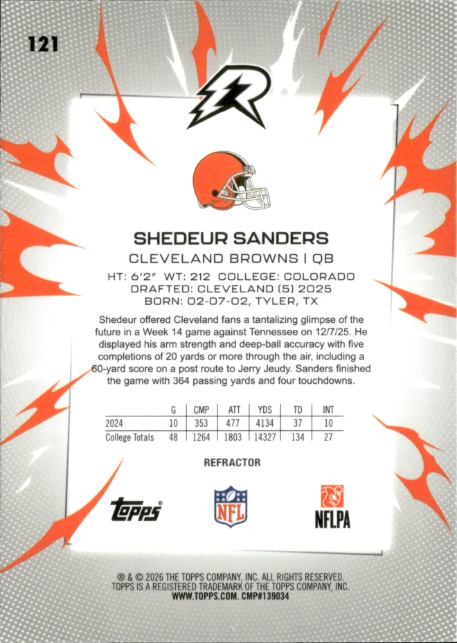 Shedeur Sanders card back