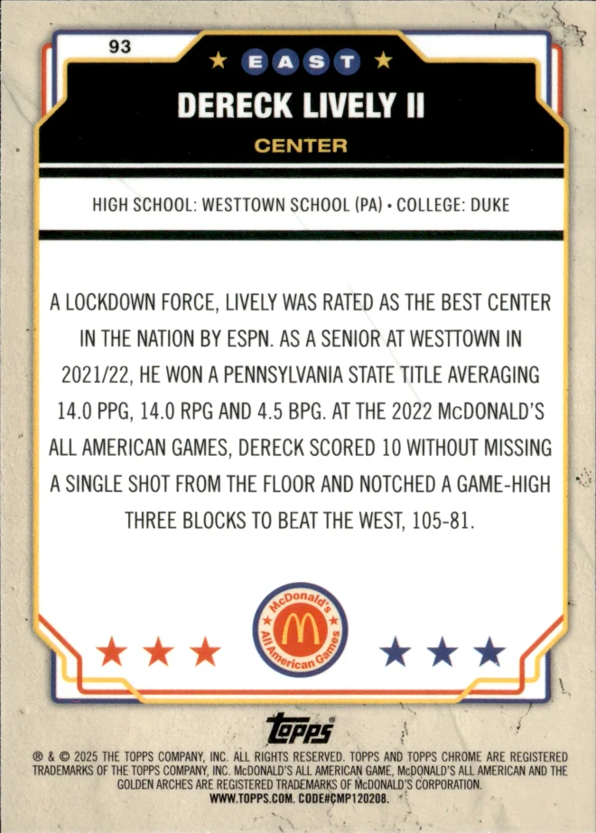 Dereck Lively II card back