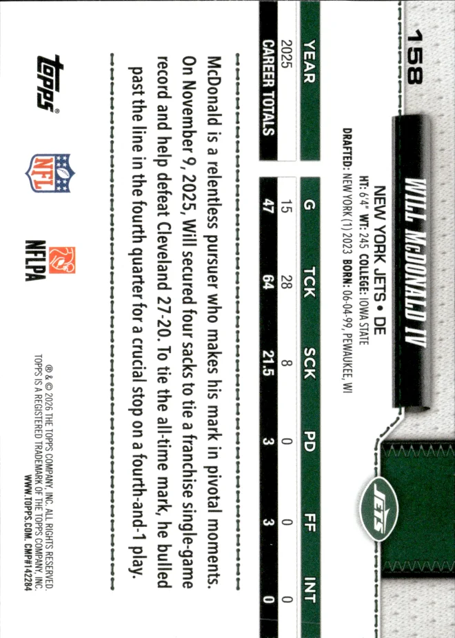 Will McDonald IV card back
