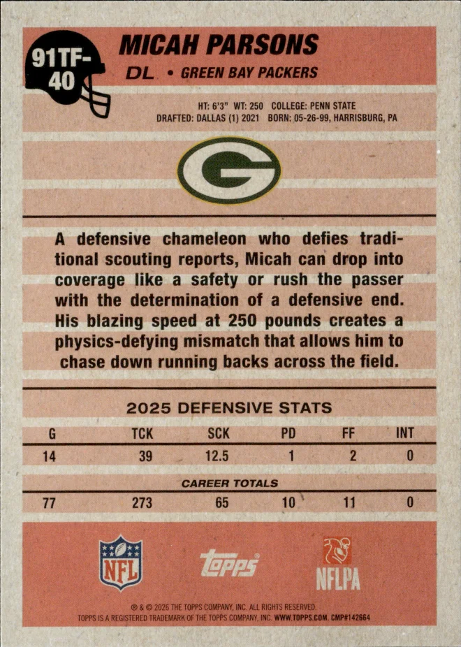 Micah Parsons card back