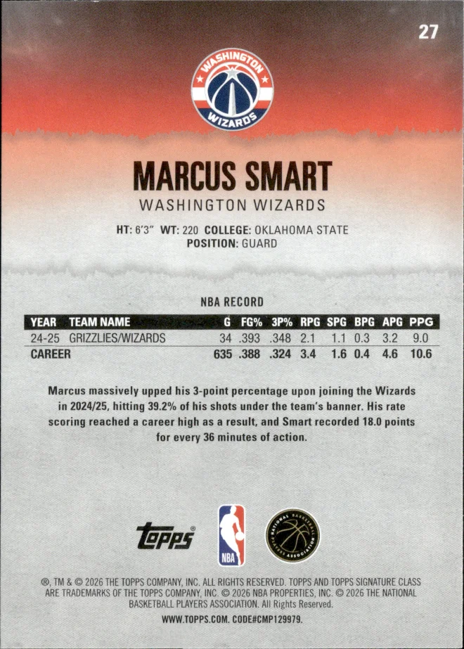 Marcus Smart card back