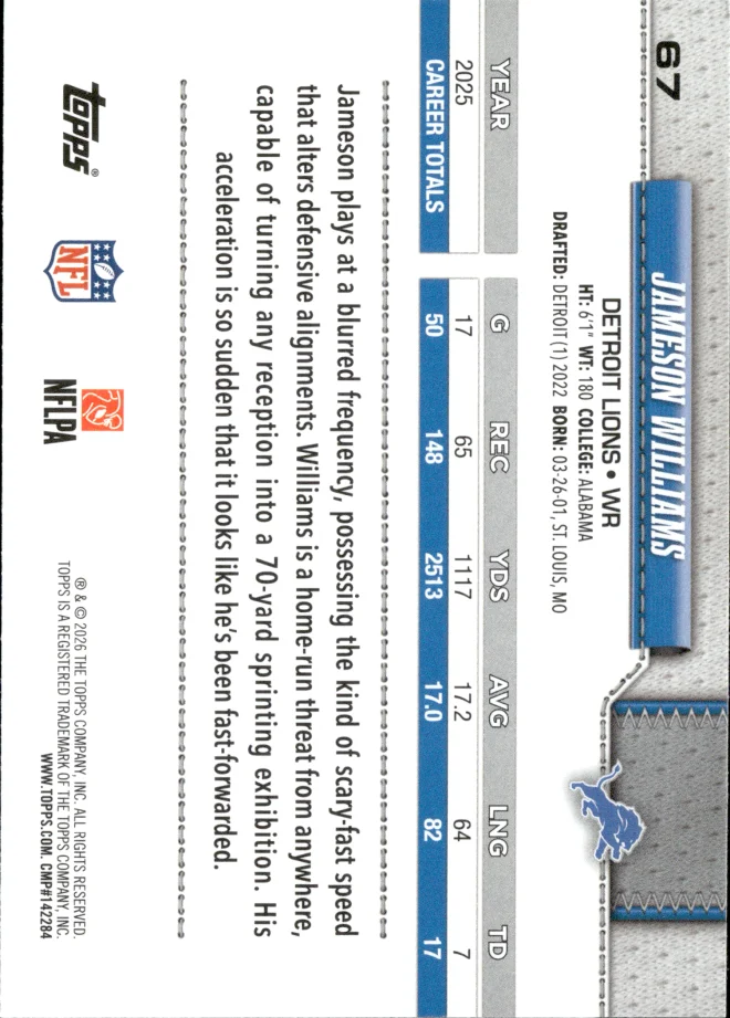 Jameson Williams card back