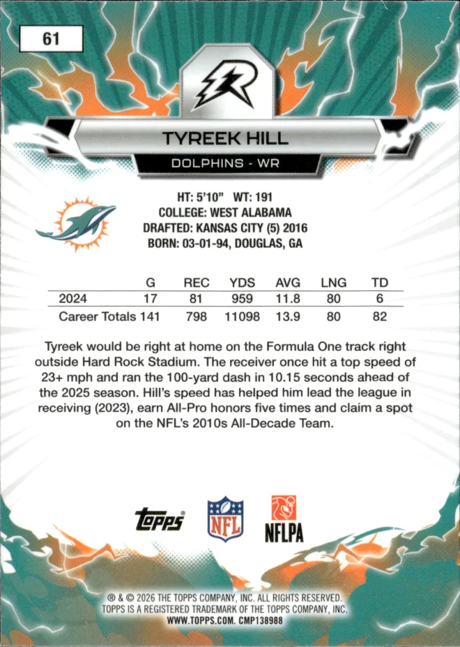 Tyreek Hill card back