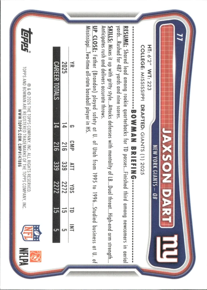 Jaxson Dart card back