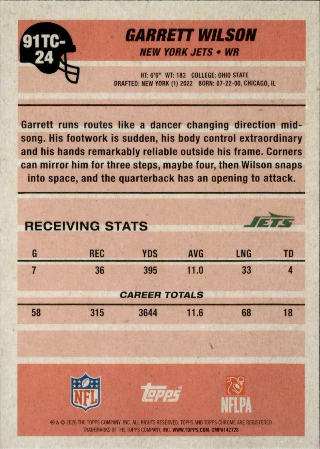 Garrett Wilson card back