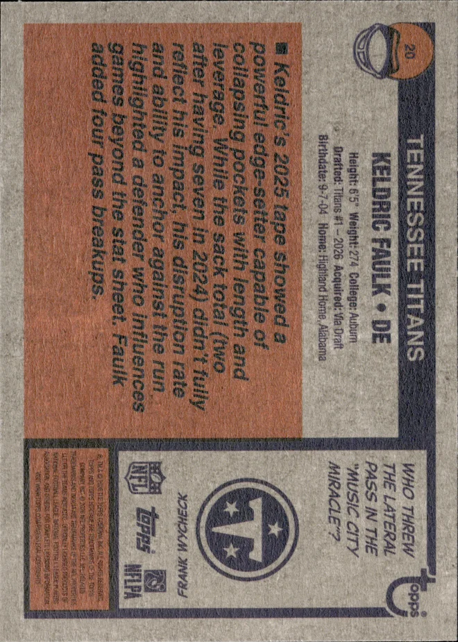 Keldric Faulk card back