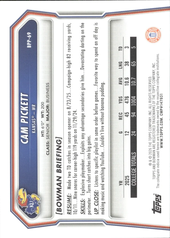 Cam Pickett card back