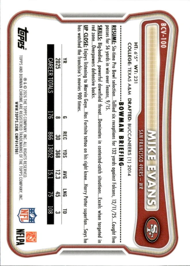 Mike Evans card back