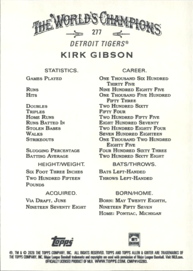 Kirk Gibson card back