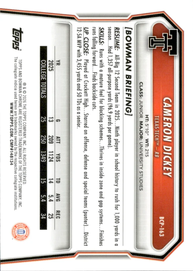 Cameron Dickey card back