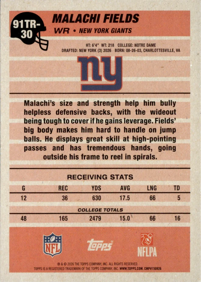 Malachi Fields card back
