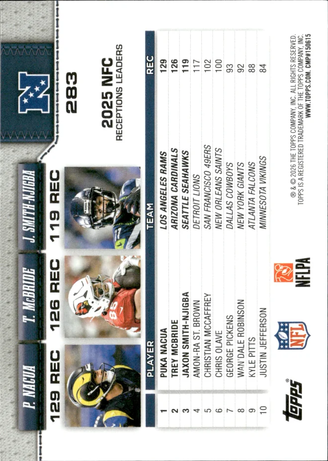 Puka Nacua / Trey McBride / Jaxon Smith-Njigba card back