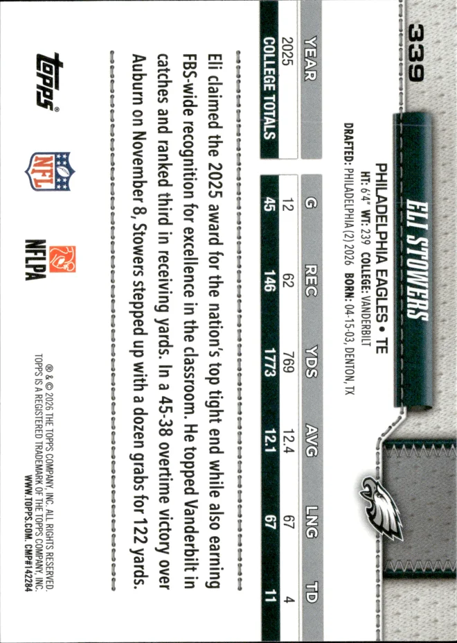 Eli Stowers card back