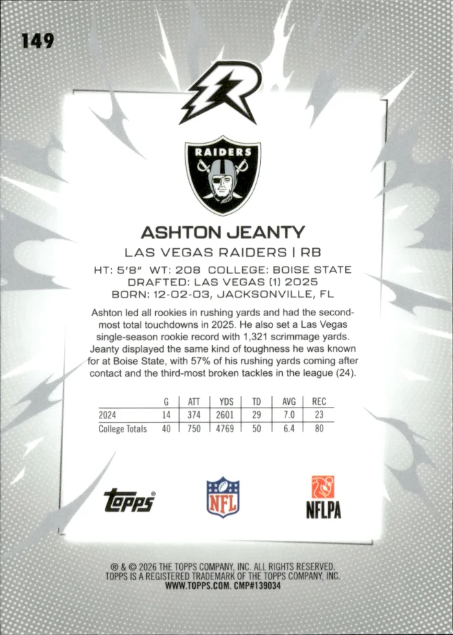 Ashton Jeanty card back