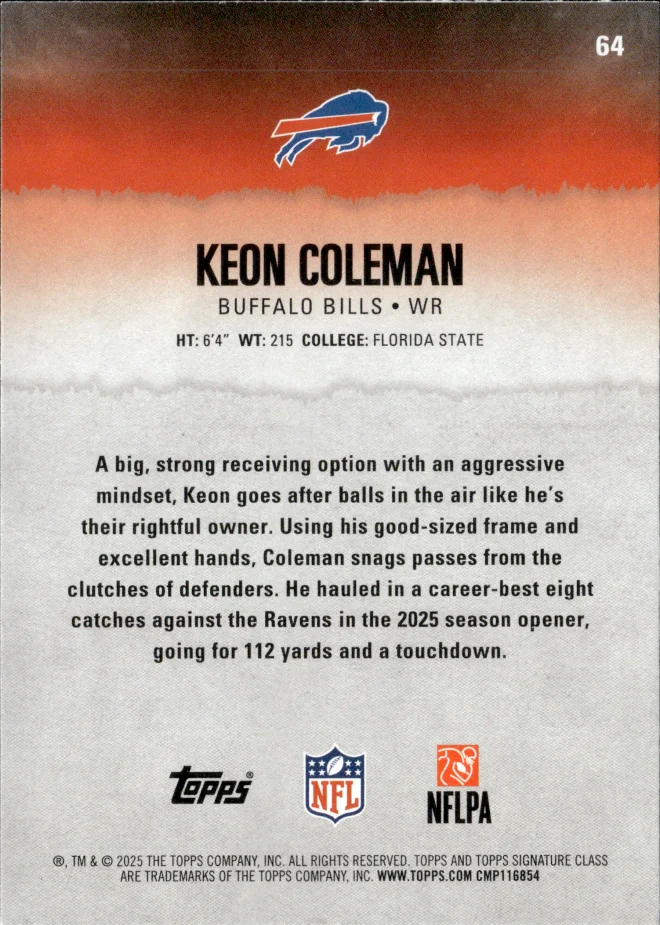 Keon Coleman card back
