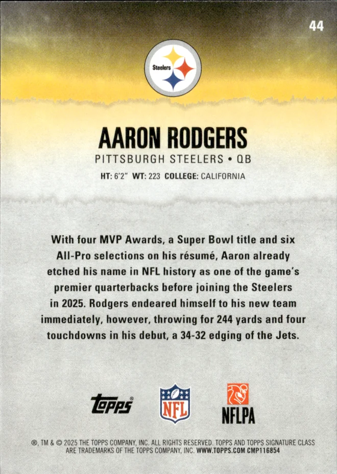 Aaron Rodgers card back