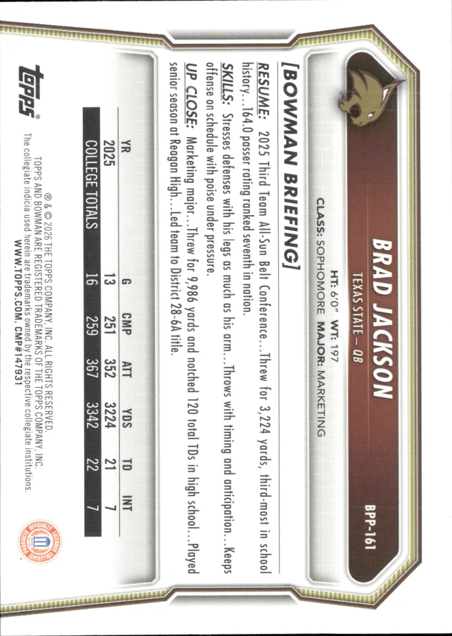 Brad Jackson card back