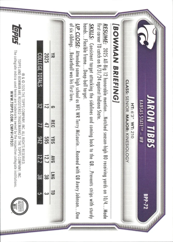 Jaron Tibbs card back