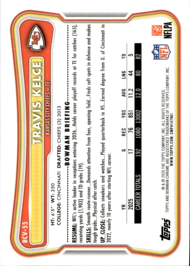 Travis Kelce card back