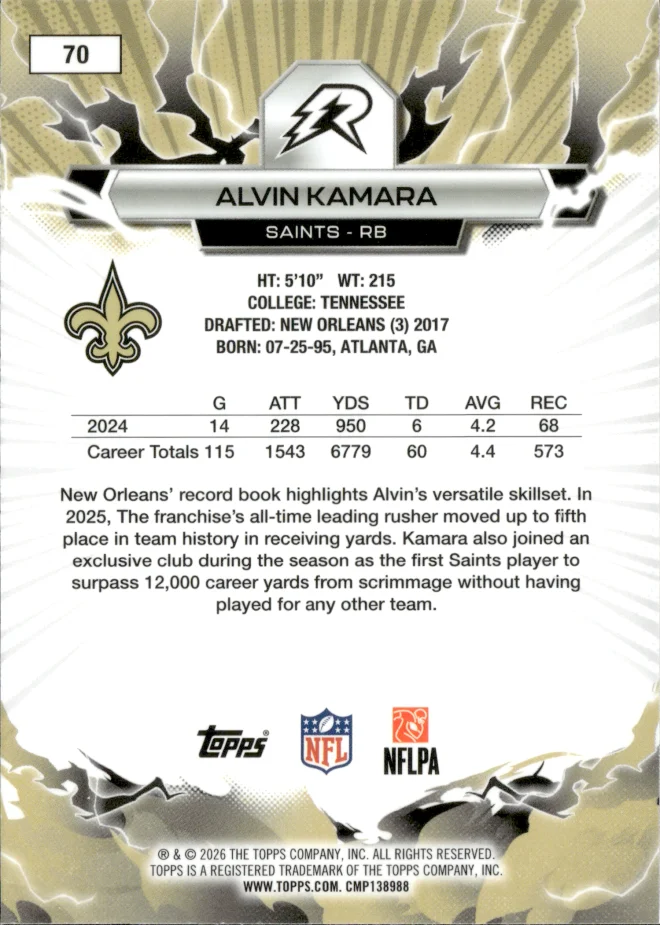 Alvin Kamara card back