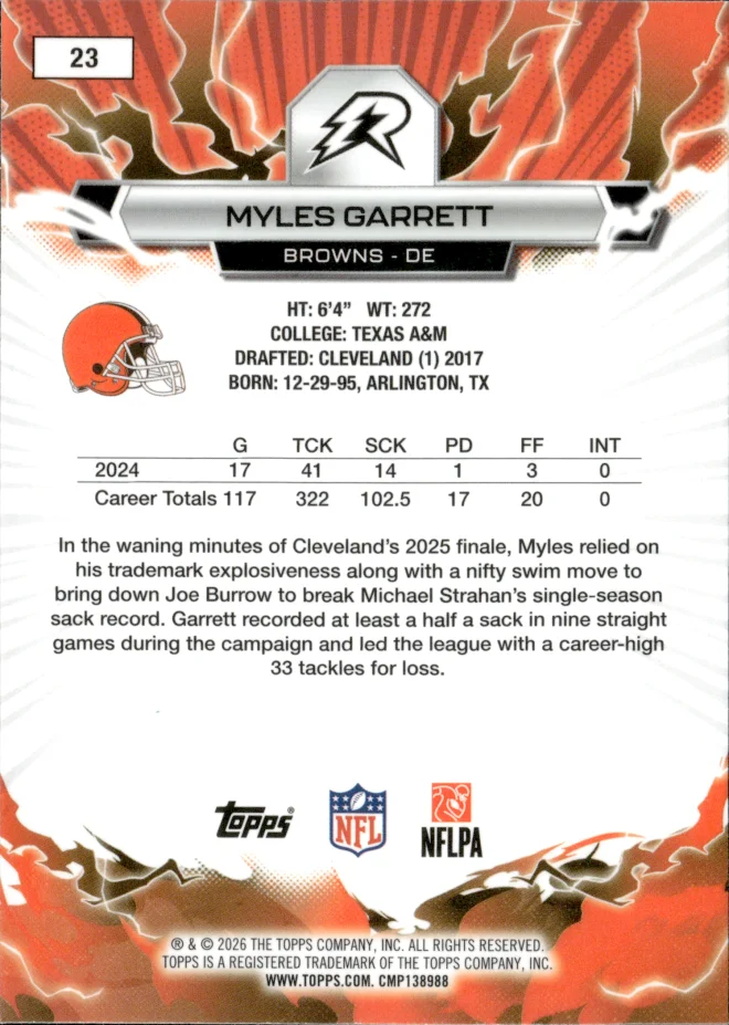 Myles Garrett card back