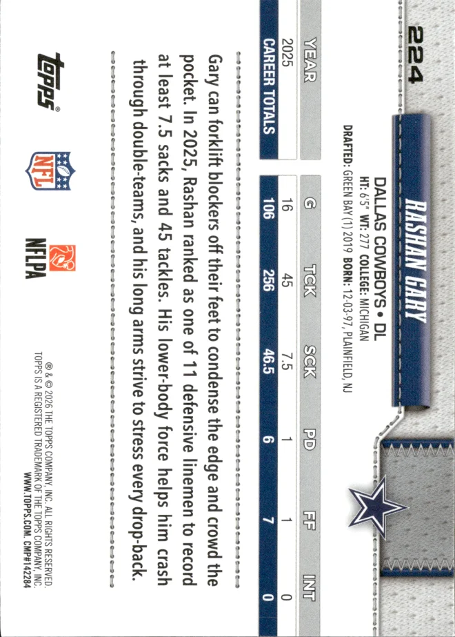 Rashan Gary card back