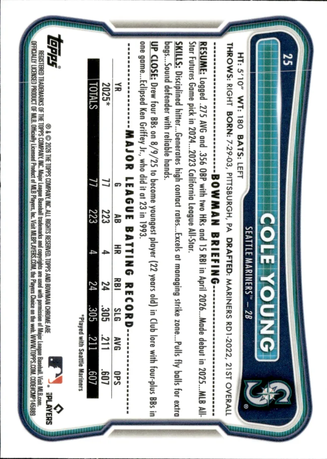 Cole Young card back