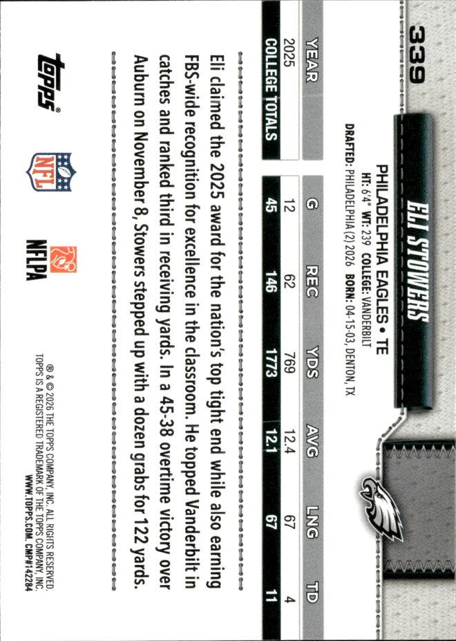 Eli Stowers card back
