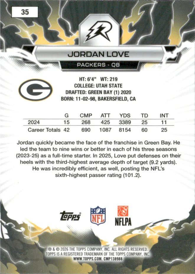 Jordan Love card back