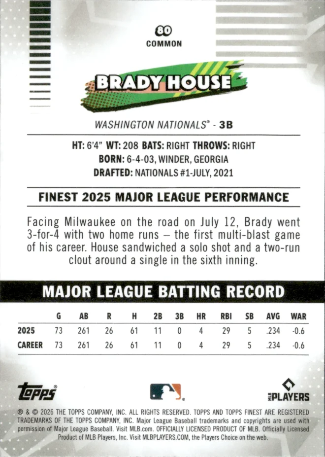 Brady House card back