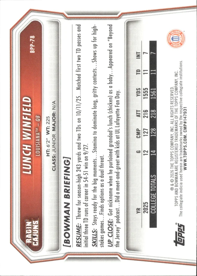Lunch Winfield card back