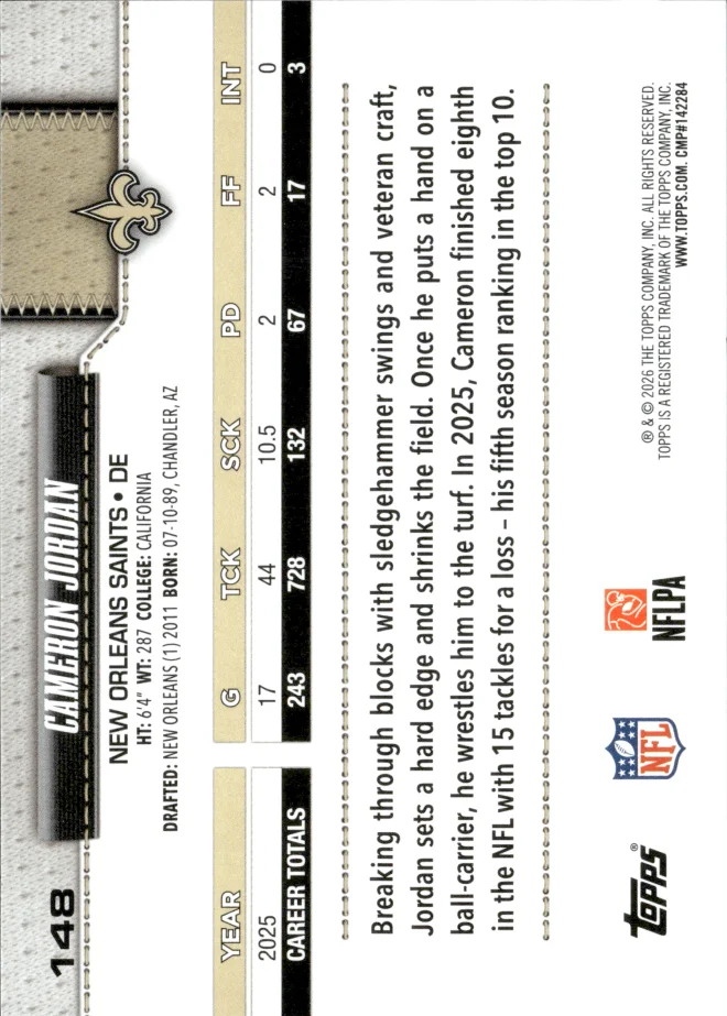 Cameron Jordan card back