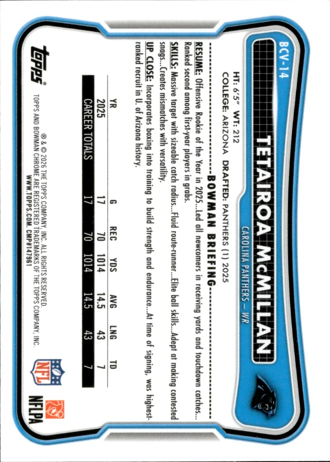 Tetairoa McMillan card back