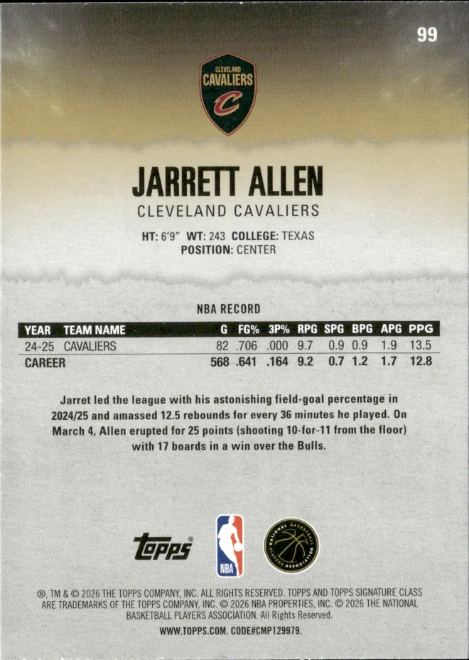 Jarrett Allen card back