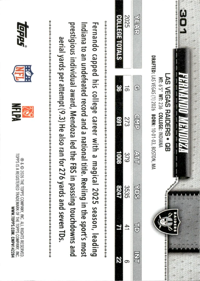Fernando Mendoza card back