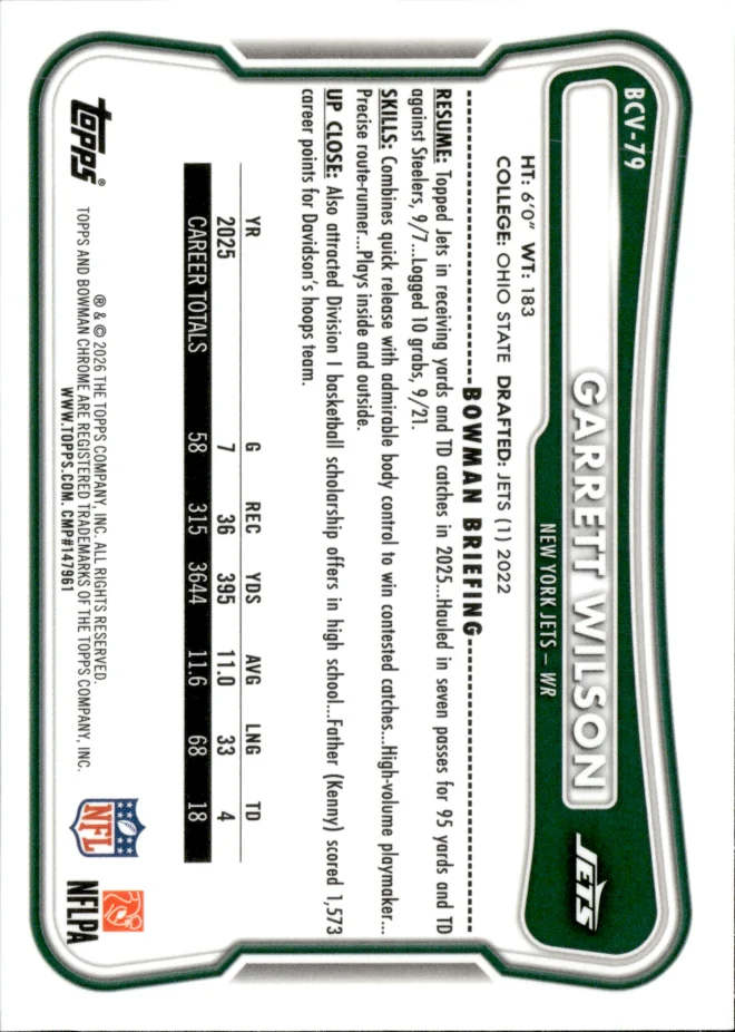 Garrett Wilson card back