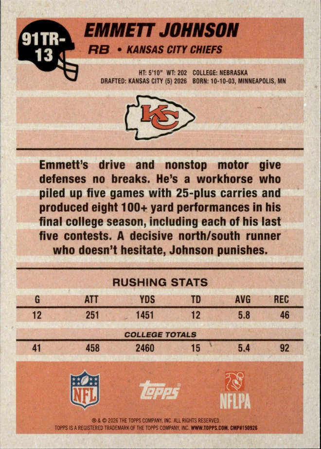 Emmett Johnson card back