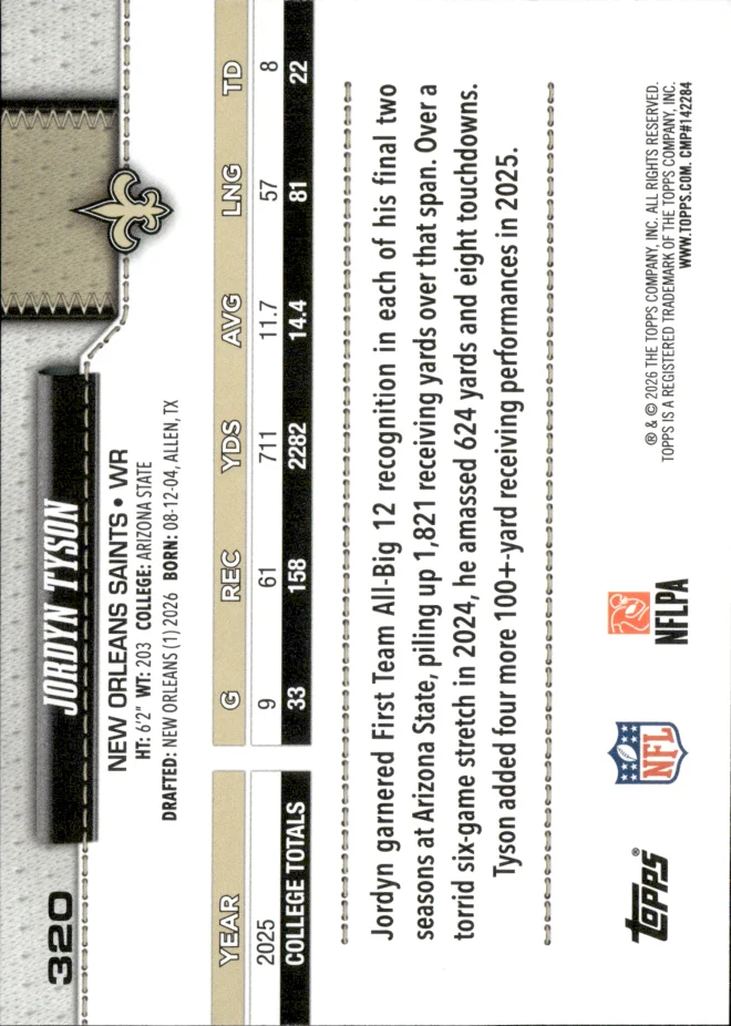 Jordyn Tyson card back