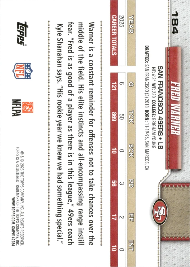 Fred Warner card back