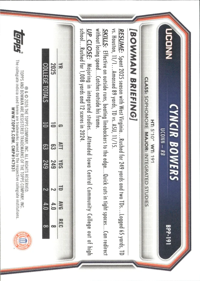 Cyncir Bowers card back