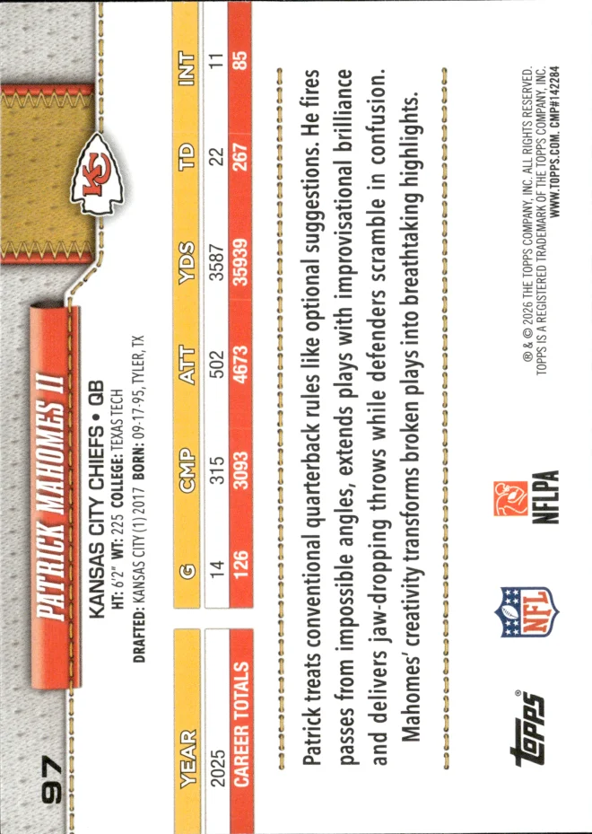 Patrick Mahomes II card back
