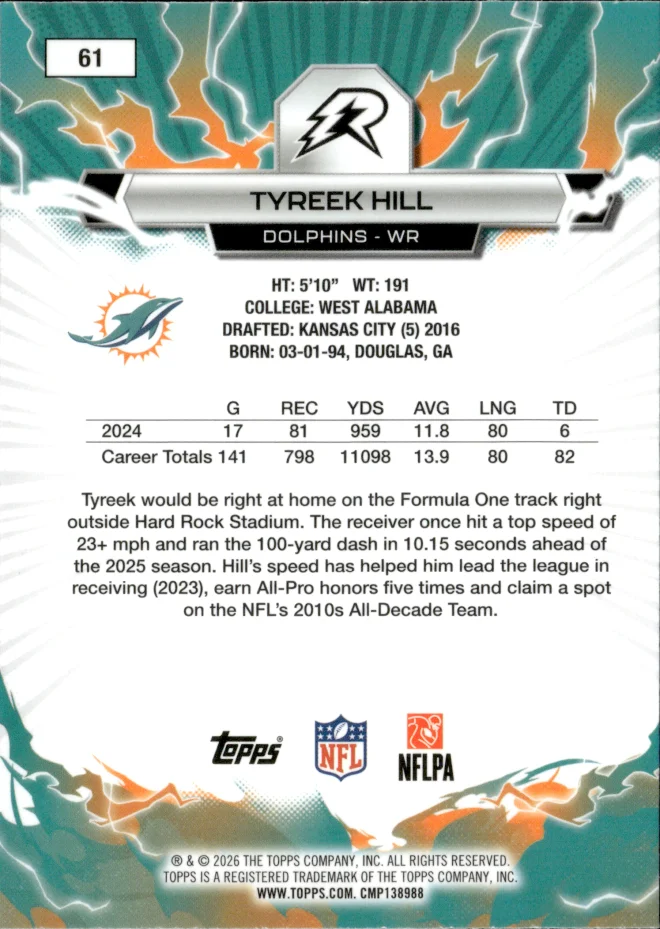 Tyreek Hill card back
